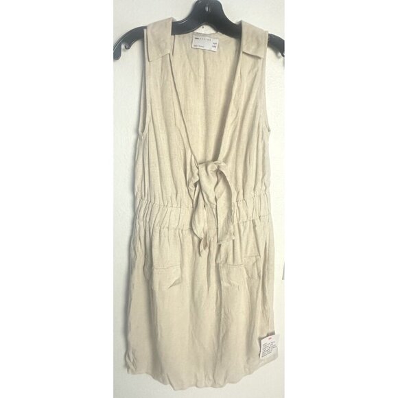ASOS DESIGN Women’s linen sleeveless knot front mini NATURAL Size 8 New - Picture 2 of 13